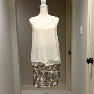 Laundry By Shelli Segal Cream and Dark Gold Cocktail Dress